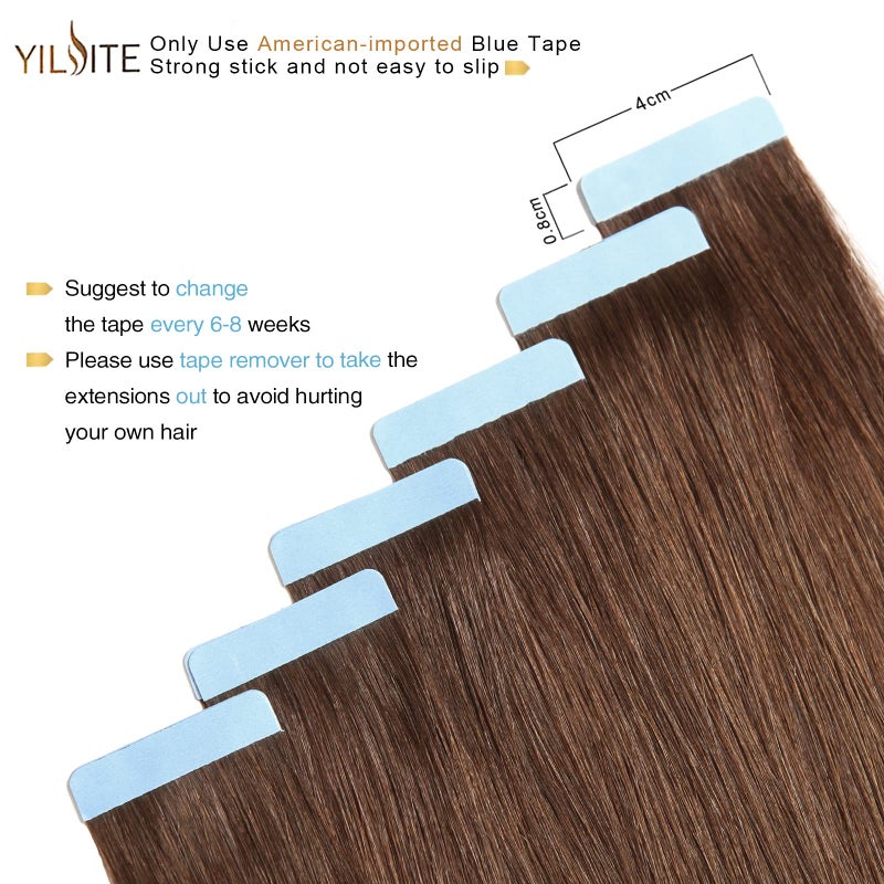 YILITE Tape in Human Hair Extensions 16 inches 20pcs 40g Silky Seamless Skin Weft Straight Remy Human Hair Tape in Extensions #4 Medium Brown - Image 2
